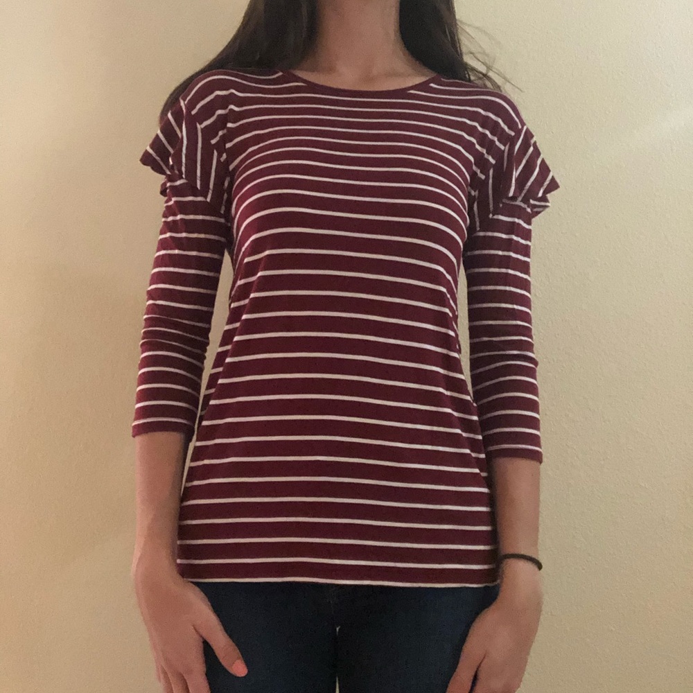 Loft 3/4 sleeve top with ruffle detail